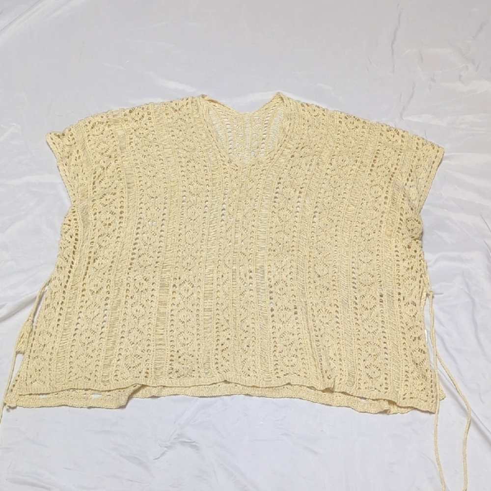 Cream Crochet Oversized Beach Swim Pool Coastal Cowgirl Poncho Cover Up